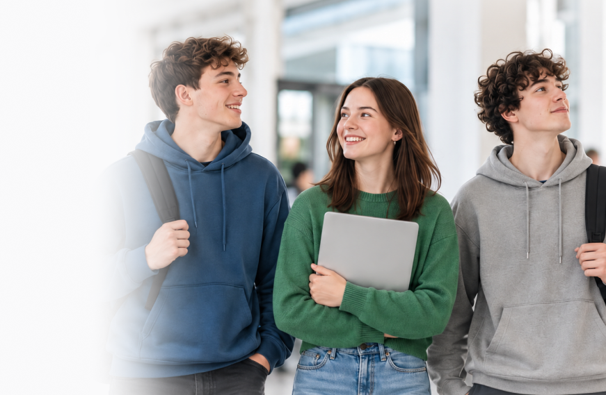Drei Jugendliche im Schulgebäude